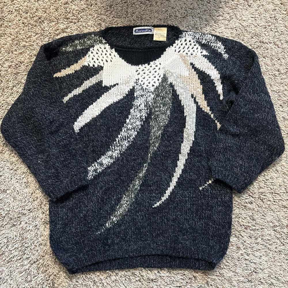 Vintage Wool Blend Black Neutral White Sweater Size Medium